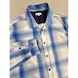 Calvin Klein Button Down Shirt‎ Plaid Men Size L Long Sleeve Career Casual Blue